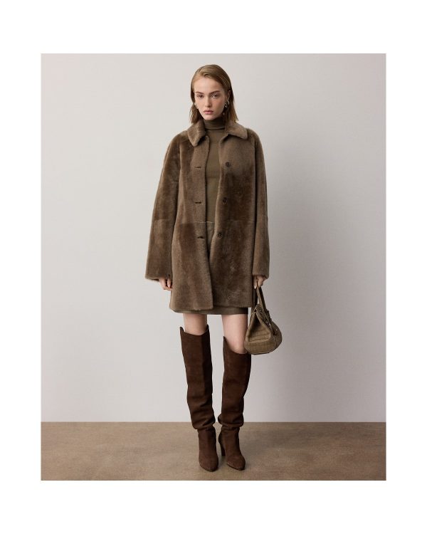 Ralph Lauren Janise Waxed Lamb Shearling Coat