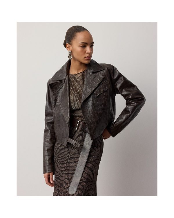 Ralph Lauren Jaxson Printed Lambskin Moto Jacket