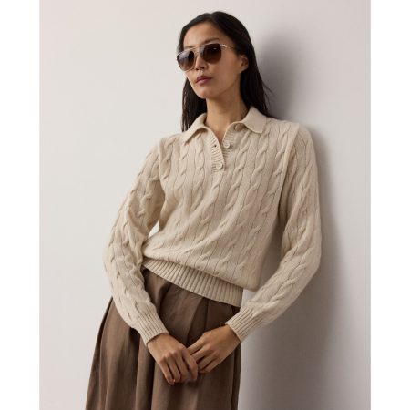 Ralph Lauren Cable Knit Cashmere Polo Sweater