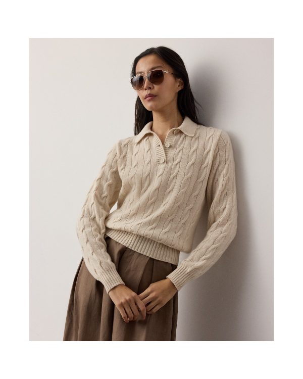 Ralph Lauren Cable Knit Cashmere Polo Sweater