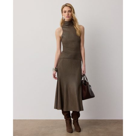 Ralph Lauren Adrianna Foiled Rib-Knit Sweater Skirt