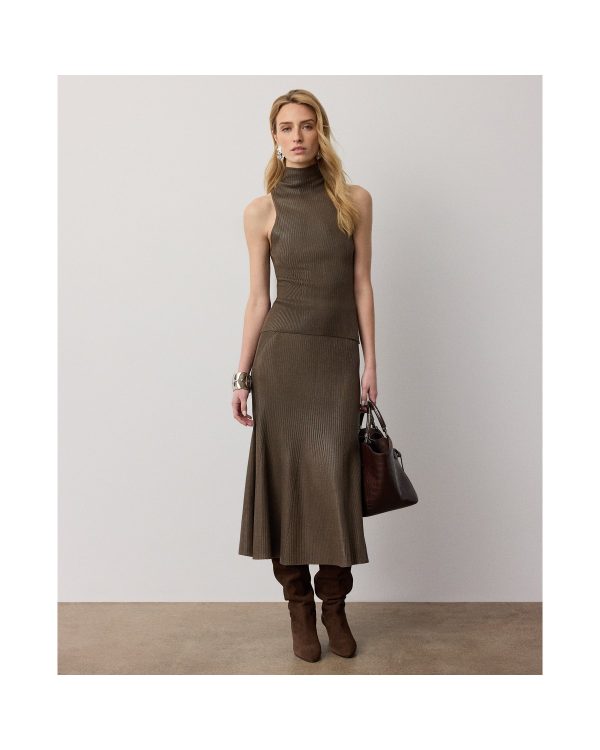 Ralph Lauren Adrianna Foiled Rib-Knit Sweater Skirt
