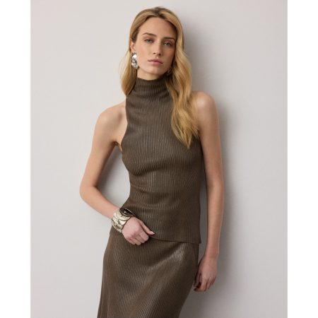 Ralph Lauren Foiled Rib-Knit Mockneck Sweater