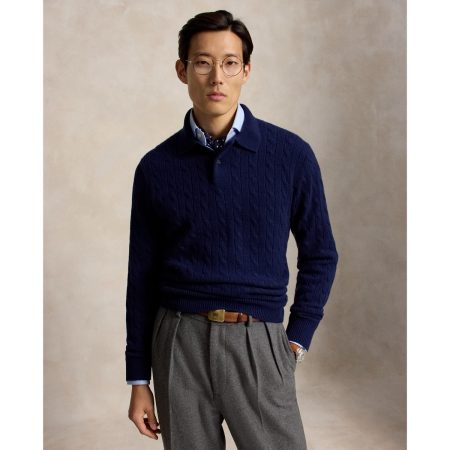 Polo Ralph Lauren Cable Knit Cashmere Polo Collar Sweater