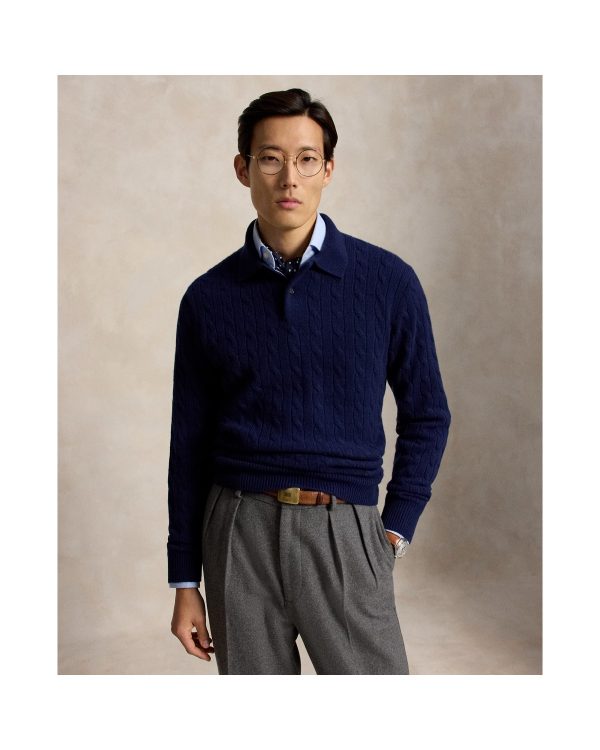 Polo Ralph Lauren Cable Knit Cashmere Polo Collar Sweater