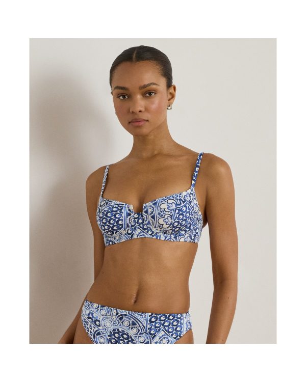 Ralph Lauren Geo Print Cutout Balconette Bikini Top