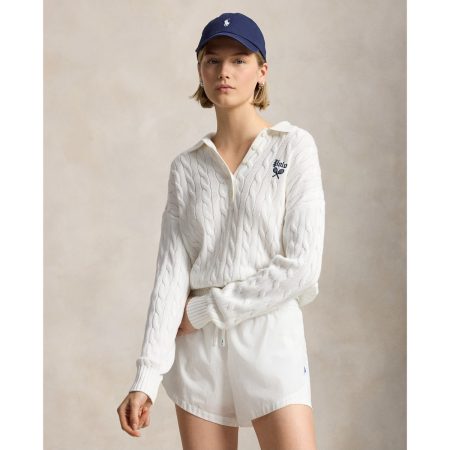 Ralph Lauren US Open Cable-Knit Polo-Collar Sweater