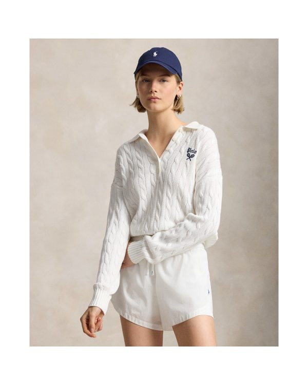 Ralph Lauren US Open Cable-Knit Polo-Collar Sweater
