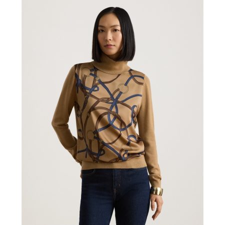 Ralph Lauren Belting-Print Turtleneck Sweater