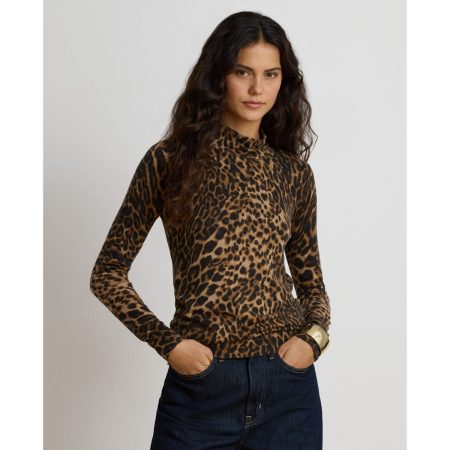 Ralph Lauren Ocelot-Print Mockneck Sweater