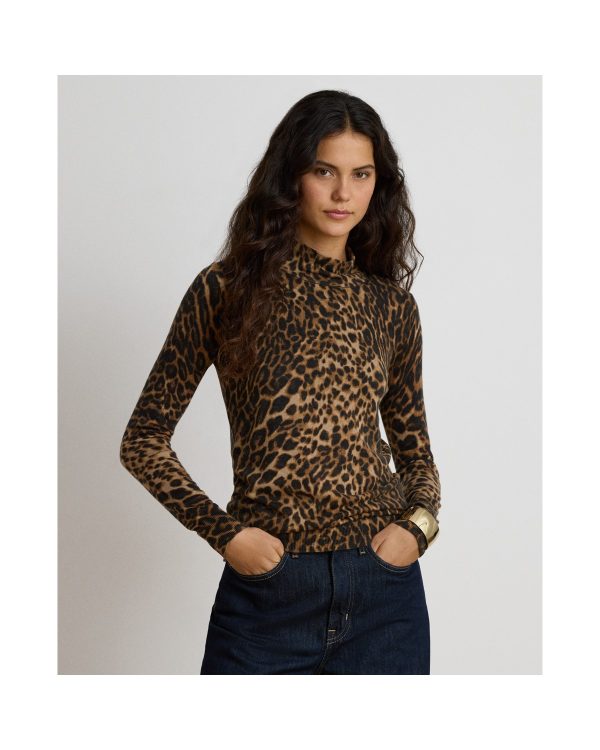 Ralph Lauren Ocelot-Print Mockneck Sweater