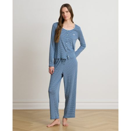 Ralph Lauren Striped Lace Trim Rib Knit Pajama Set