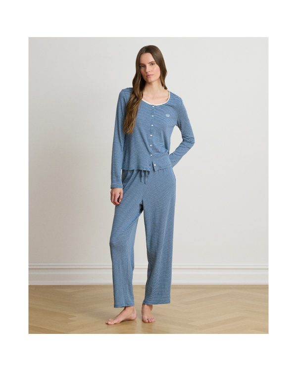 Ralph Lauren Striped Lace Trim Rib Knit Pajama Set