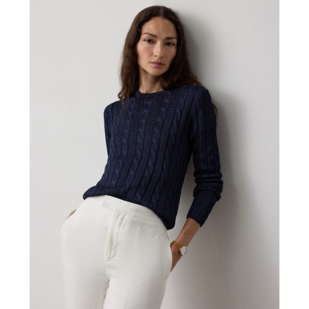 Ralph Lauren Cable-Knit Silk Crewneck Sweater