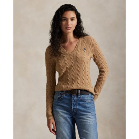 Ralph Lauren Cable-Knit Wool-Cashmere V-Neck Sweater
