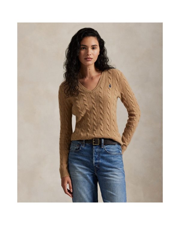 Ralph Lauren Cable-Knit Wool-Cashmere V-Neck Sweater