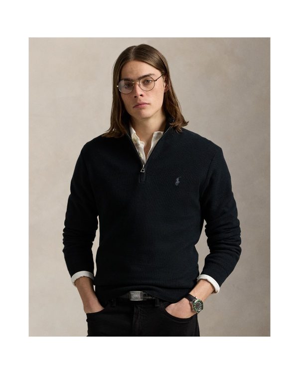 Polo Ralph Lauren Mesh Knit Cotton Quarter Zip Sweater