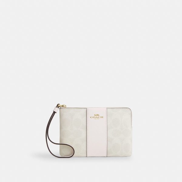Coach Outlet Corner Zip Wristlet In Signature Canvas With Stripe - Preorder