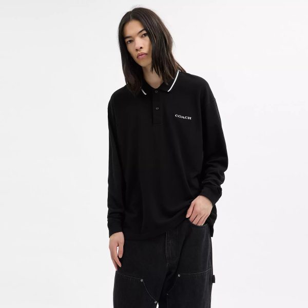 Coach Outlet Signature Trim Long Sleeve Polo In Regenerative Cotton - Preorder