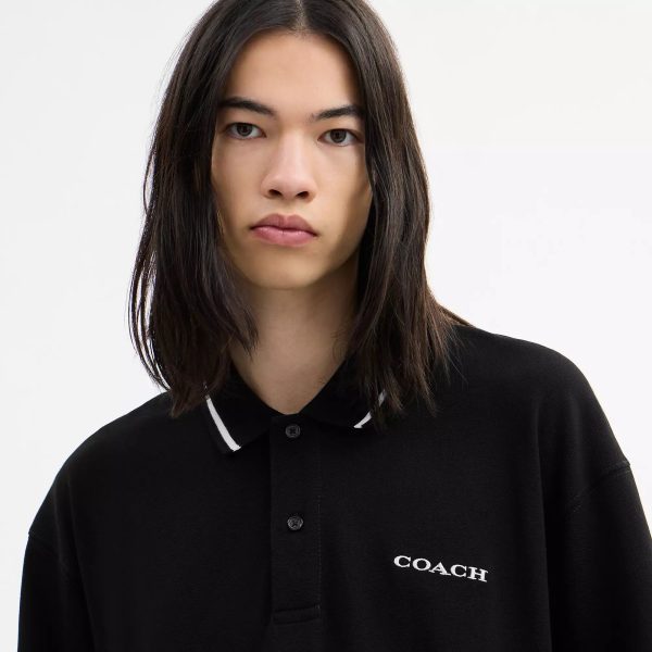 Coach Outlet Signature Trim Long Sleeve Polo In Regenerative Cotton - Preorder