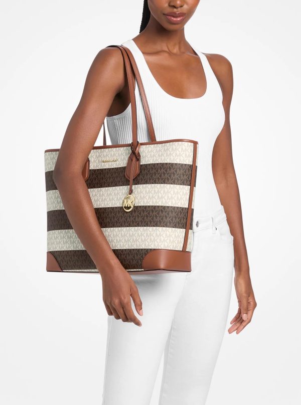 Michael Kors Outlet Eva Large Striped Signature Logo Tote Bag - Preorder