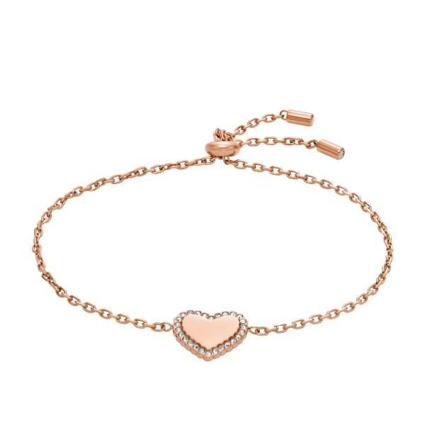 Fossil Women's Elliott Rose Gold-Tone Stainless Steel Heart Chain Bracelet - Preorder