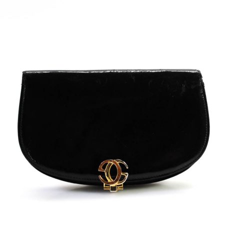 Gucci Womens Leather Double G Accent Clasp Flapped Clutch Handbag Black - Preorder