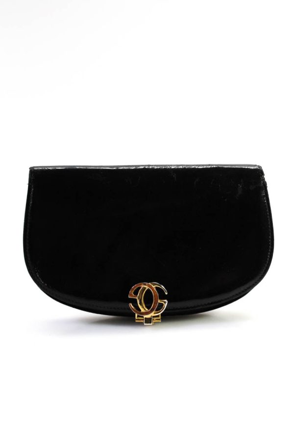 Gucci Womens Leather Double G Accent Clasp Flapped Clutch Handbag Black - Preorder