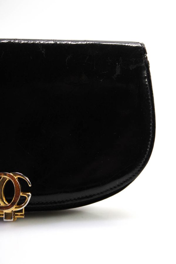 Gucci Womens Leather Double G Accent Clasp Flapped Clutch Handbag Black - Preorder