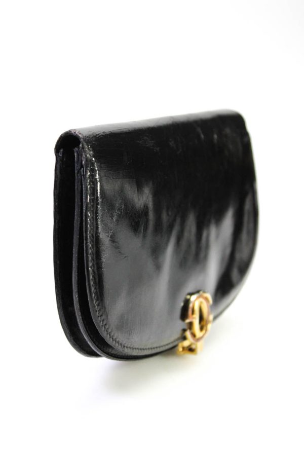 Gucci Womens Leather Double G Accent Clasp Flapped Clutch Handbag Black - Preorder