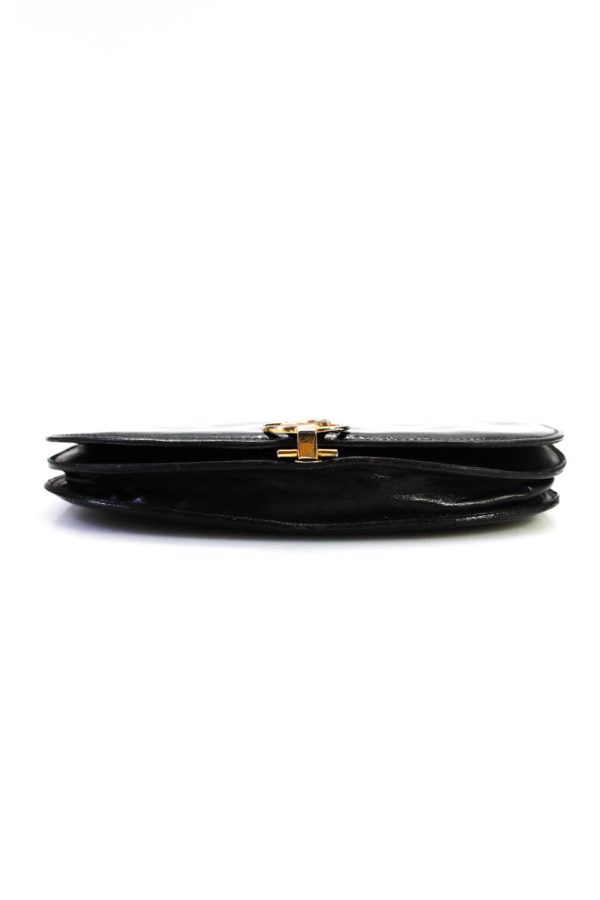 Gucci Womens Leather Double G Accent Clasp Flapped Clutch Handbag Black - Preorder