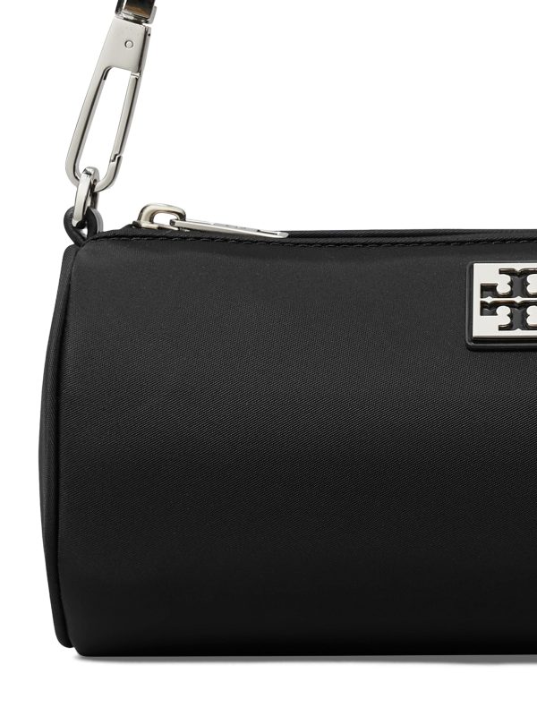 TORY BURCH Structured Black Cylinder Bag with Metallic Logo Plaque - Preorder