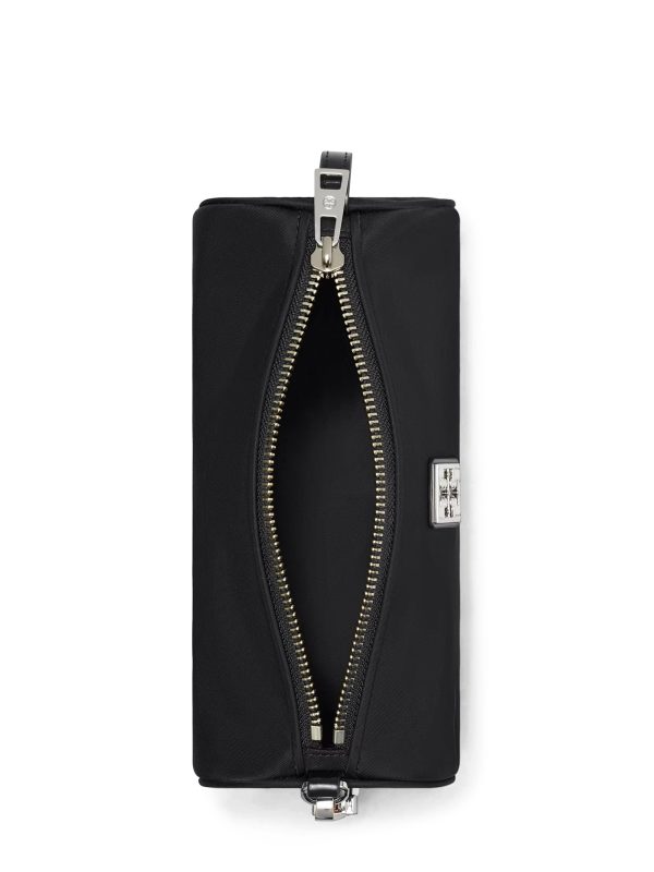 TORY BURCH Structured Black Cylinder Bag with Metallic Logo Plaque - Preorder