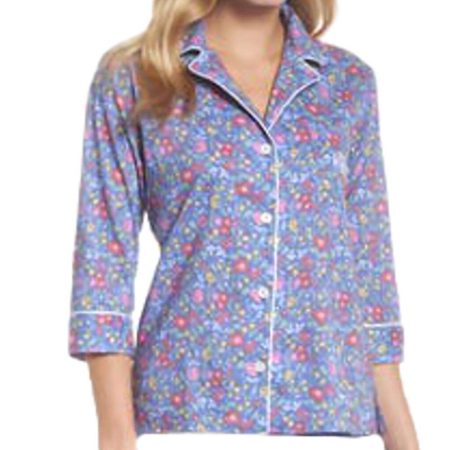 RALPH LAUREN Women's Printed Pajama Top In Blue Floral - Preorder