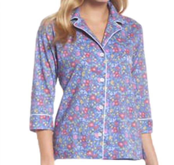 RALPH LAUREN Women's Printed Pajama Top In Blue Floral - Preorder