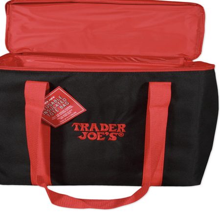 Trader Joe's red and black reusable insulated tote bag