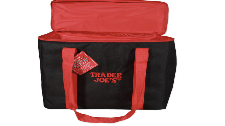 Trader Joe's red and black reusable insulated tote bag