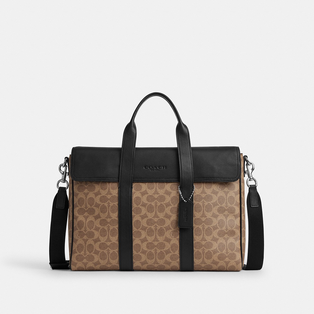Coach Sullivan Portfolio Brief In Signature Canvas Silver/Tan Black front view