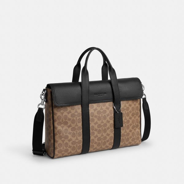 Coach Sullivan Portfolio Brief In Signature Canvas Silver/Tan Black angle view