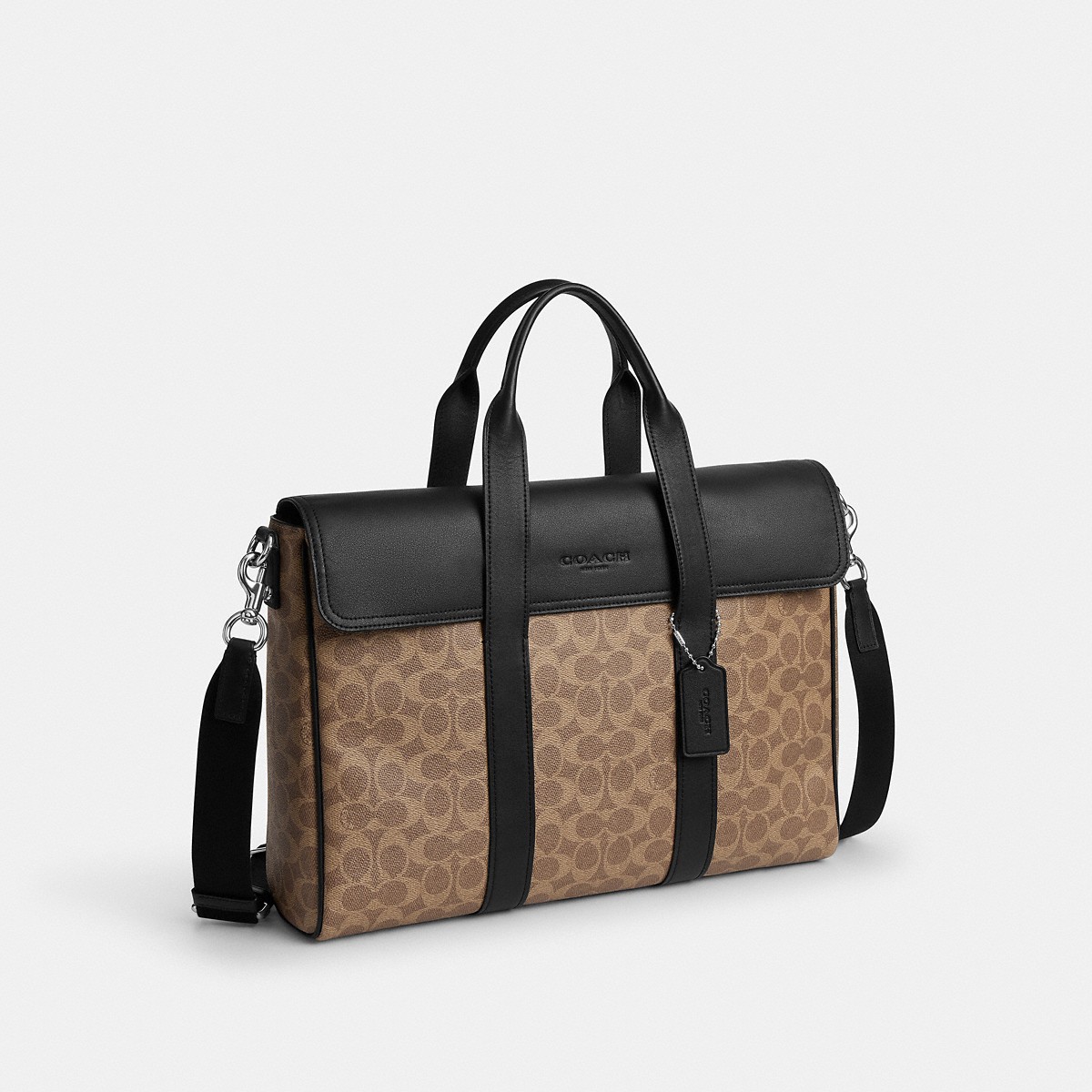 Coach Sullivan Portfolio Brief In Signature Canvas Silver/Tan Black angle view