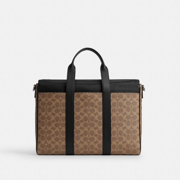 Coach Sullivan Portfolio Brief In Signature Canvas Silver/Tan Black back view