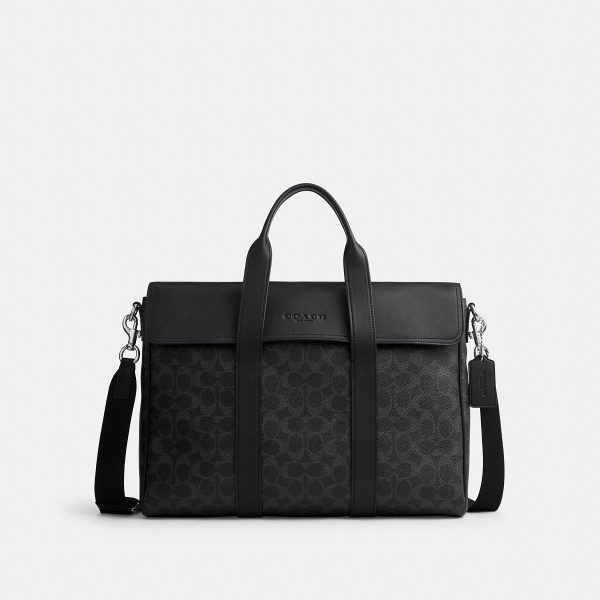 Coach Sullivan Portfolio Brief In Signature Canvas Silver/Black Signature front view