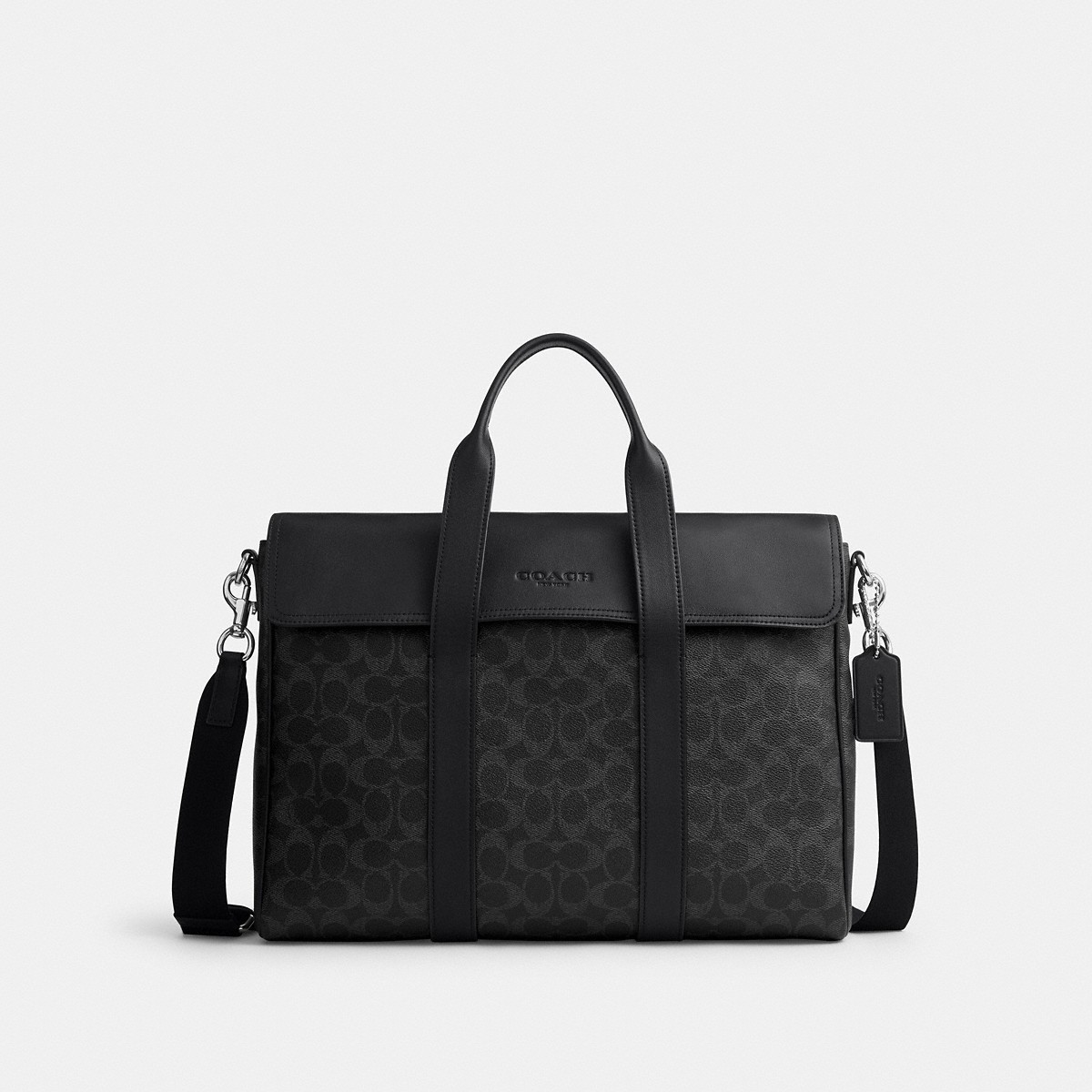 Coach Sullivan Portfolio Brief In Signature Canvas Silver/Black Signature front view