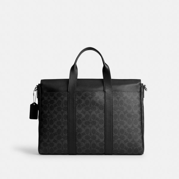 Coach Sullivan Portfolio Brief In Signature Canvas Silver/Black Signature back view