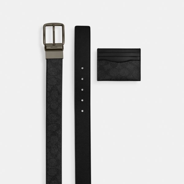 Coach Boxed Card Case And Belt Set In Signature Canvas