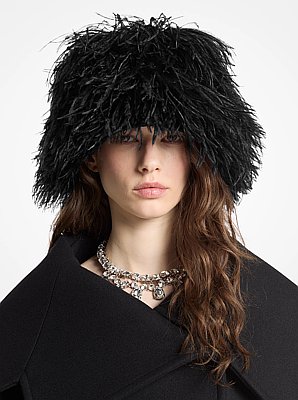 Michael Kors Collection Hand-Embroidered Ostritch Plume Bucket Hat black Fall Winter 2026