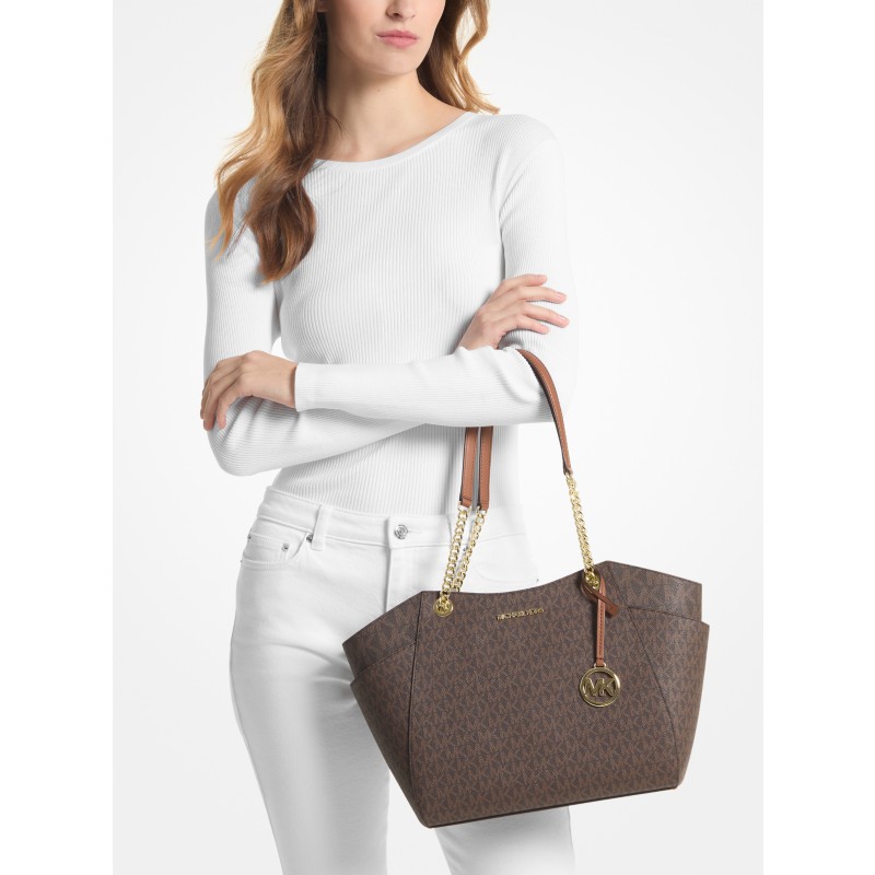 Michael Kors Jet Set Large Signature Logo Shoulder Bag brown logo style 35S4GTVT3B