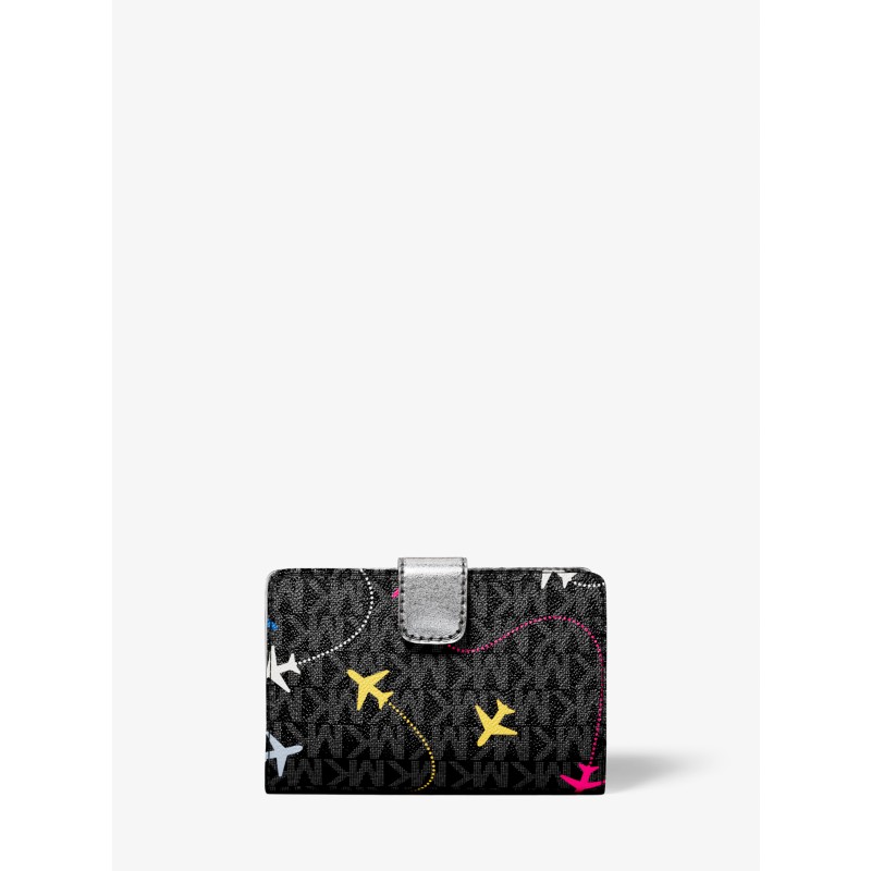 Michael Kors Jet Set Travel Medium Logo Debossed Billfold Black Pale Ocean Light Cream Carnation 2026
