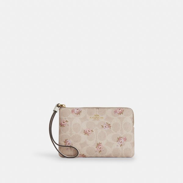 Coach Outlet Corner Zip Wristlet In Signature Canvas With Floral Print - Preorder
