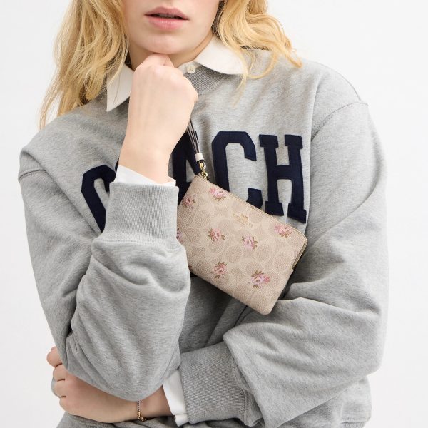 Coach Outlet Corner Zip Wristlet In Signature Canvas With Floral Print - Preorder